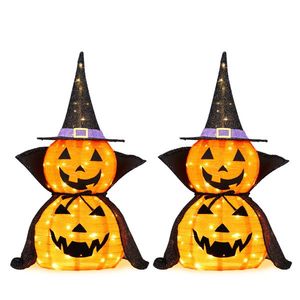 2 Confezioni di Decorazioni di Halloween a Forma di Zucca Luminosa Pieghevole da 90 cm, Lampada a Zucca Pop con 176 LED, Spina CA, Decorazioni di Halloween - Product Image 1