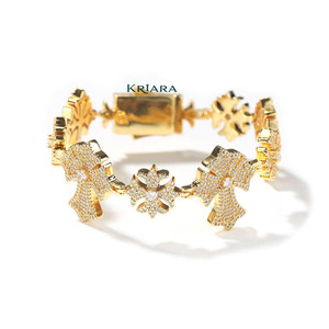 S925 22K Gold Plated Moissanite Cross <b>Cuff</b> <b>Bracelet</b> Round Brilliant Cut Micro Pave Unisex Luxury Jewelry - Product Image 1