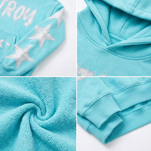 Survêtement à capuche bleu clair à prix abordable, coupe ample, imprimé étoiles, unisexe, décontracté, taille adulte, collection printemps - Product Image 6