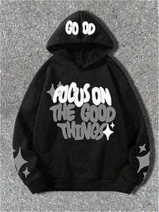 Men's Letter Graphic Hooded <b>Sweatshirt</b> <b>Slogan</b> Print Casual Pullover Top Streetwear - Product Image 2