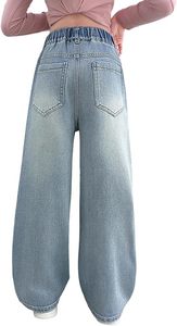 Girls High <b>Waist</b> Wide Leg Heart Patch Denim <b>Jeans</b> Loose Fit Y2K Style Summer Colored Casual for Kids XS-XL - Product Image 2