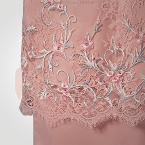 Modern Modest Baju Kurung SIPO Eid Oem Print Lace with Satin Regular Sleeve Neckline Long Kurung Dress - Product Image 4