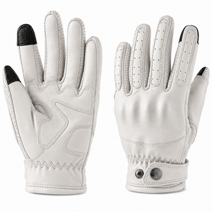 Guantes de Carreras de Cuero Blanco con Dedos Completos, Compatibles con Pantalla Táctil, Cierre de Botón, Impermeables, para Motocicleta/Motocross, Unisex - Product Image 1