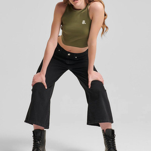 Camiseta sin mangas informal de punto acanalado para mujer, tela de jersey de algodón y spandex, de secado rápido y transpirable, ecológica, de longitud regular para verano - Product Image 2