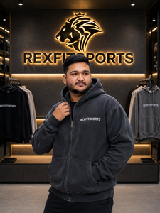 เสื้อฮู้ดซิปอัพสีดำ REXFITSPORTS 2026 รุ่นสั่งทำพิเศษ ผ้าฝ้ายผสมโพลีเอสเตอร์ ขนฟลีซ สตรีทแวร์ ซิปเต็มตัว แบรนด์ส่วนตัว - Product Image 5
