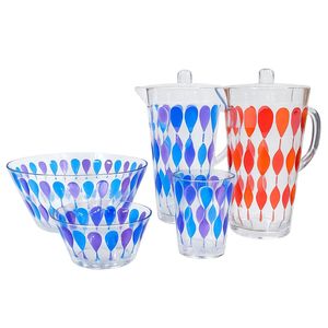 Jarra de Agua Moderna de Plástico con Tapa y Juego de Vasos con Diseños en Azul, Morado y Rojo Naranja para Fiestas - Product Image 3