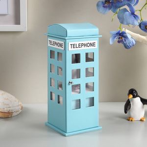 Boîte à bijoux en cuir bleu pastel de style téléphone britannique, 11,5 pouces de haut - Product Image 3
