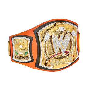 Cinturones de Campeonato de la WWE, Cinturón de Título de Lucha Libre de Cuero Naranja Genuino Chapado en Oro - Product Image 2