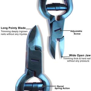 Cortaúñas de Acero Inoxidable Azul, Cuchilla Curva de 15 mm, Punta Afilada, Apertura de Mandíbula Ancha, Herramienta para Uñas, Uso Profesional para Adultos - Product Image 3