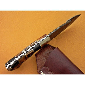 Couteau de chasse, de dépecage et de camping artisanal en acier Damas, avec lame à pointe de corne, manche en corne, DIY, OEM, cadeau d'anniversaire, cadeau pour témoin de mariage - Product Image 5