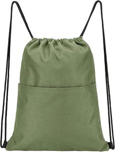 Hemistyles HM-W46 White Nylon <b>Drawstring</b> <b>Backpack</b> with Front Zipper Pocket 30-40L Capacity for Gym Sports Travel Outdoor Use - Product Image 1