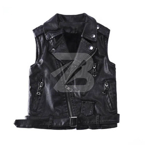 Gilet en cuir PU sans manches pour garçons, veste d'extérieur pour enfants, gilet d'automne uni et tendance pour enfants - Product Image 1