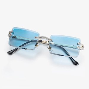 Lunettes de soleil unisexes sans monture en cristal glacé, branches en bois, style de luxe, pour fêtes, décontracté et extérieur - Product Image 2