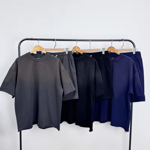 2026 Custom made logo Blank Plain Curling Oversized Acid Wash Streetwear T-Shirts and Shorts <b>Set</b> Made - Product Image 2