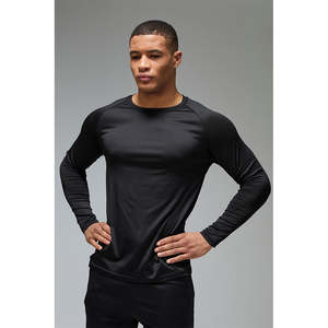 Camiseta Deportiva de Manga Larga Negra para Hombre, Poliéster Elástico, Ropa de Entrenamiento para Gimnasio, Logotipo Personalizado, Marca Privada - Product Image 1