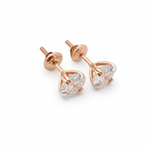 Boucles d'oreilles clous solitaires en or rose 18 carats avec diamant taille cœur pour femme, finition polie, pour usage quotidien, soirée, mariage, cadeau - Product Image 4