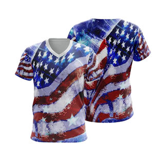Camiseta con Cuello en V con Estampado de la Bandera de EE. UU., Camiseta de Poliéster con Estampado por Sublimación Personalizado, Espíritu Patriótico, Camisetas Casuales de Alta Calidad y Corte Ajustado - Product Image 6