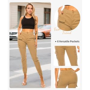 Longbida Pantalon cargo léger décontracté pour femme Taille haute Jambe fuselée avec 6 poches Pantalon d'extérieur - Product Image 5