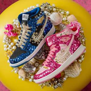 Baskets montantes en cuir à paillettes pour femme, semelle en caoutchouc, style décontracté, plateforme extérieure, chaussures de luxe ornées de strass - Product Image 1