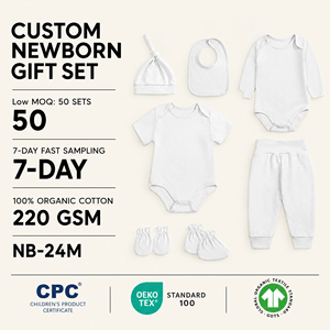 Conjunto de Ropa para Bebé de 7 Piezas, Recién Nacido, 220 g/m², Algodón Orgánico, OEM, ODM, Marca Privada, Venta al por Mayor para Minoristas de Boutiques - Product Image 1