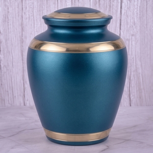 Urna Funeraria de Latón Azul y Dorado para Cenizas Humanas, Recipiente Conmemorativo para Entierro y Funeral - Product Image 1