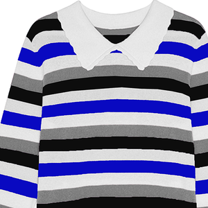 Women's Striped Long Sleeve Pullover <b>Sweater</b> Turn-Down Collar Nautical Style 100% Acrylic Full Sleeve Regular Fit All Seasons - Product Image 5