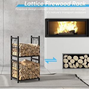 Modern Steel <b>Log</b> Holder Rectangle Firewood Storage <b>Rack</b> Powder Coated Black Outdoor <b>Indoor</b> Fireplace Accessory - Product Image 5