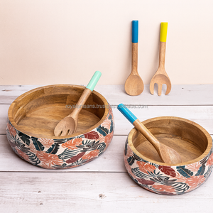 Handcrafted Wooden Salad Bowl with <b>Serving</b> <b>Spoons</b> | Moroccan Style Large Bowl | Decorative Kitchen & Dining Set - Product Image 2