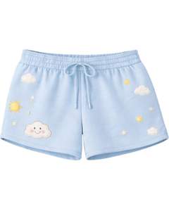 <b>Women</b> Light <b>Blue</b> Crop <b>Hoodie</b> Shorts Set Cute Cloud Print Casual Two Piece Outfit Cotton Fleece Lounge Wear Custom Wholesale - Product Image 4