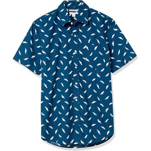 เสื้อเชิ้ตแขนสั้นพิมพ์ลายผ้าฝ้ายลำลองสำหรับผู้ชาย คอวี ระบายอากาศได้ดี เหมาะสำหรับฤดูร้อน ติดกระดุม ผลิตจากวัสดุรักษ์โลก แห้งเร็ว น้ำหนัก 140 กรัม สีฟ้าลายเป็ด - Product Image 1