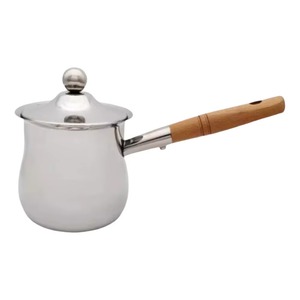 Stainless Steel Turkish Coffee Pot With Wooden Handle Round Percolator Coffee <b>Tea</b> Tool With Lid Minimalist Design - Product Image 3