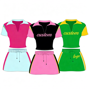 2026 Women's <b>Patchwork</b> Embroidered Lace-Up Polo <b>Shirt</b> Short-Sleeve T-<b>Shirt</b> and Mini Skirt 2-Piece Summer Casual Set - Product Image 2