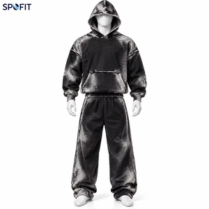 Conjunto Deportivo con Capucha para Hombre SPOFIT, Color Negro con Estampado de Llamas Rojas y Naranjas, Sudadera con Capucha y Pantalones Deportivos - Product Image 6