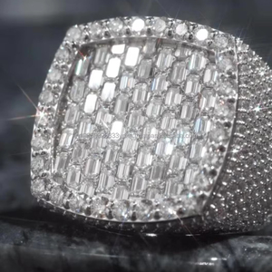 Men Iced Out Cuban Cluster Moissanite 925 Sterling <b>Silver</b> Statement <b>Pinky</b> Hip Hop Bling Baguette Pave Custom Rapper Jewelry Gift - Product Image 3