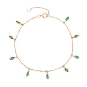 18K <b>Gold</b> Marquise Emerald Fine Charm Bracelet - Product Image 3