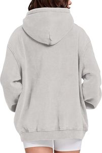 Sweat à capuche oversize en molleton de coton gris clair pour femme, 400GSM/460GSM, style streetwear hiver, avec logo frontal personnalisable, vierge - Product Image 3