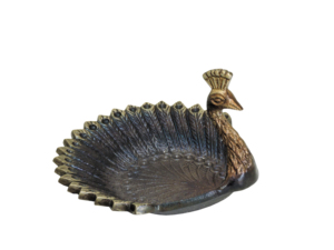 Bol décoratif en aluminium Paon en Bronze - Sculpture d'oiseau artisanale, plat en métal et centre de table exotique orné pour animaux - Product Image 2