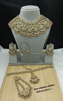Parure de mariée ethnique en alliage blanc royal avec perles et Kundan, collier ras-du-cou plaqué or lourd, fait main, pour fiançailles, mariage, anniversaire, fête, cadeau