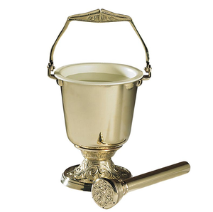 Jarra para agua bendita de oro pulido con tapa en forma de cruz y bandeja a juego, disponible a precios de mayorista. - Product Image 6