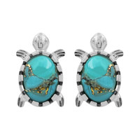 Boucles d'oreilles clous Gourik tendance pour femme, motif tortue du Sud-ouest, en turquoise, argent sterling oxydé, sertissage clos, pour mariage et anniversaire