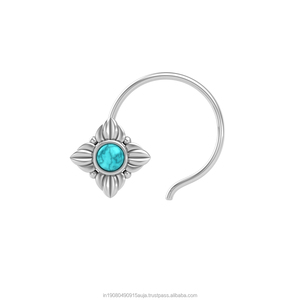 Pendiente de Nariz con Turquesa en Forma Redonda de Plata de Ley 925, Estilo Indio, para Mujeres y Niñas - Product Image 1