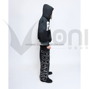 Chándal lavado con ácido de diseño personalizado para hombre, pantalón acampanado desteñido por el sol, conjunto de 2 piezas, bordado desgastado, sólido para invierno - Product Image 2