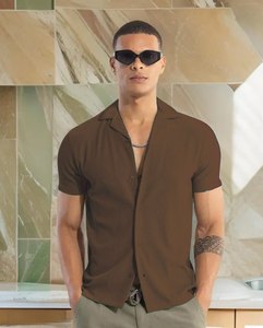 Mens Corduroy Camp Collar <b>Shirt</b> With Short Sleeves Solid Texture <b>Button</b> Front Regular Cut Travel Resort Casual Summer Outfit - Product Image 6