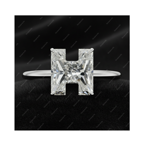 Anillo Solitario de Plata de Ley 925 con Letra H del Alfabeto, Diamante Cultivado en Laboratorio con Certificación GIA IGI, DEF VVS VS, Oro Fino, Regalo para Ella - Product Image 1