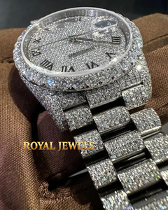 นาฬิกาข้อมือจักรกลแบบ Iced Out สายสแตนเลสสตีล ระบบออโตเดท ตัวเลขโรมัน หรูหรา - Product Image 1