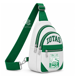 Iota Phi Lambda Sorority White <b>Green</b> Color Block PU Leather Crossbody Bag Adjustable Strap Multi-Compartment Sling <b>Backpack</b> - Product Image 2
