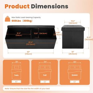 43 Inches <b>Foldable</b> Ottoman Storage <b>Bench</b> 660 Lbs Capacity Upholstered Foot Rest Stool for End Bed Living Room - Product Image 3