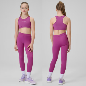 Conjunto de ropa de yoga para niñas, top corto morado, pantalones cortos, licra de alta elasticidad, poliéster, ropa deportiva juvenil, ropa atlética personalizada. - Product Image 2