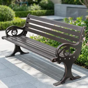 Banc de jardin extérieur en métal noir robuste avec accoudoirs incurvés, résistant aux intempéries, pour parc et patio - Product Image 1