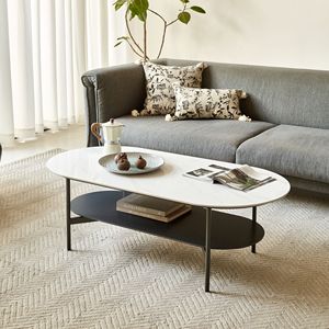 Tavolino da Caffè in Ceramica Bianca e Marrone a Doppio Strato con Finitura in MDF per Soggiorno - Product Image 1